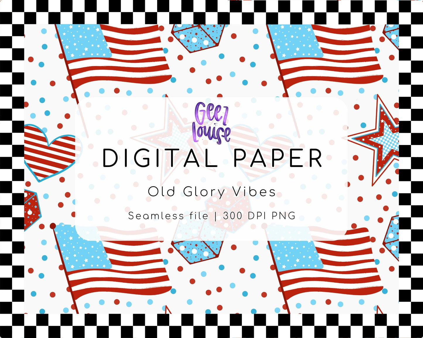 Old Glory Vibes Seamless Digital Paper | Patriotic Flag PNG | 300 DPI Background