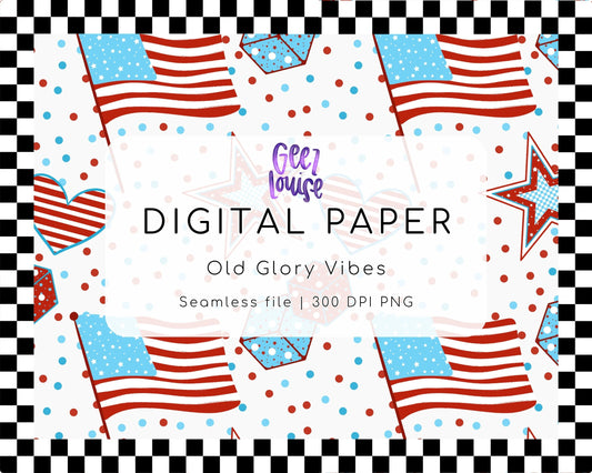 Old Glory Vibes Seamless Digital Paper | Patriotic Flag PNG | 300 DPI Background