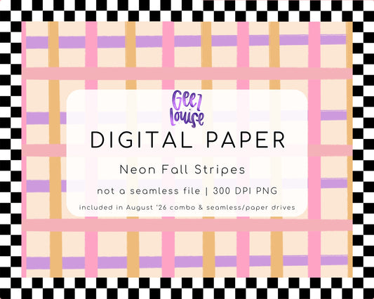 Neon Fall Stripes Digital Paper PNG | Pastel Fall Background | August '26 Seamless Drive