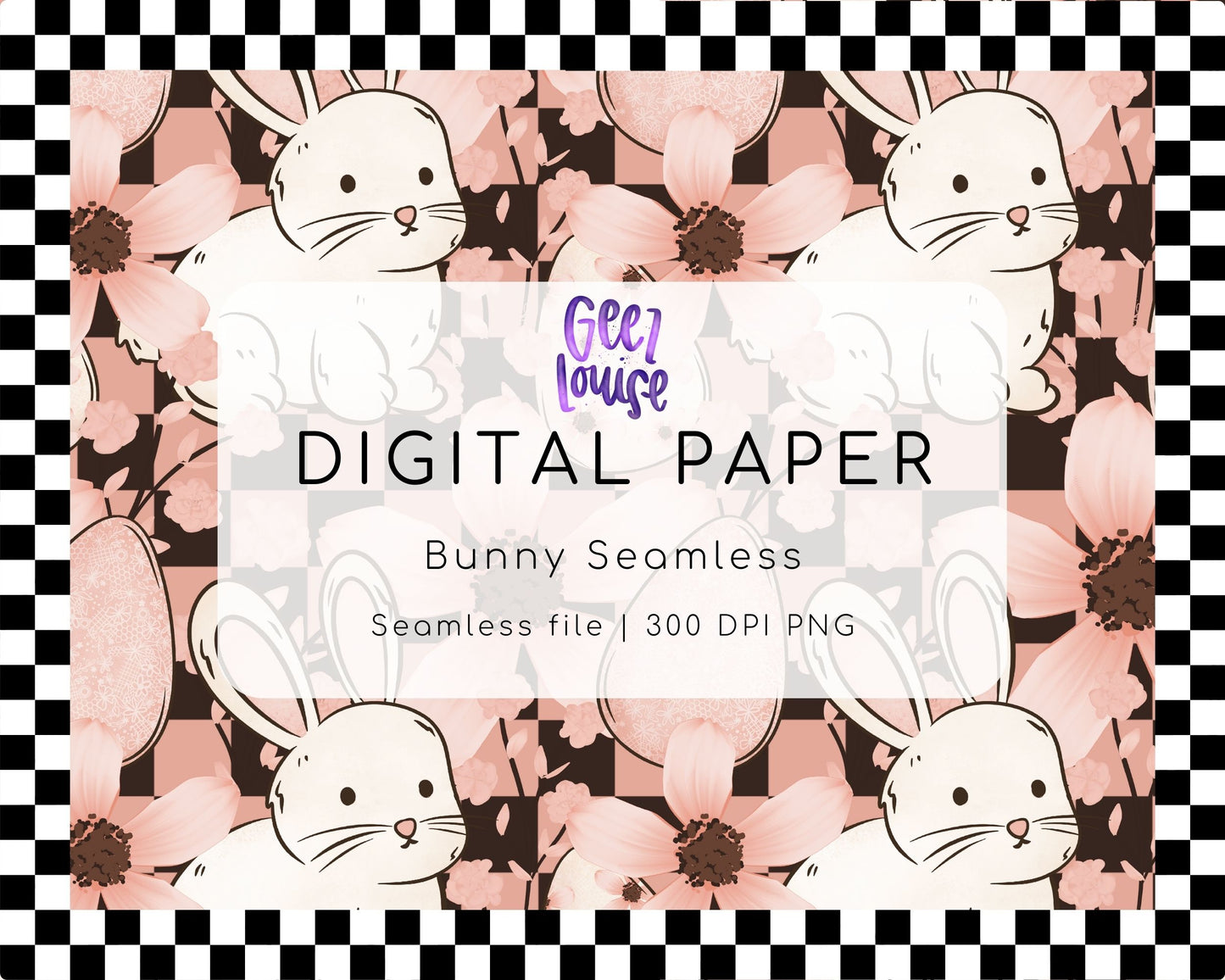 Bunny Digital Paper | Seamless Floral Bunny Pattern | 300 DPI PNG