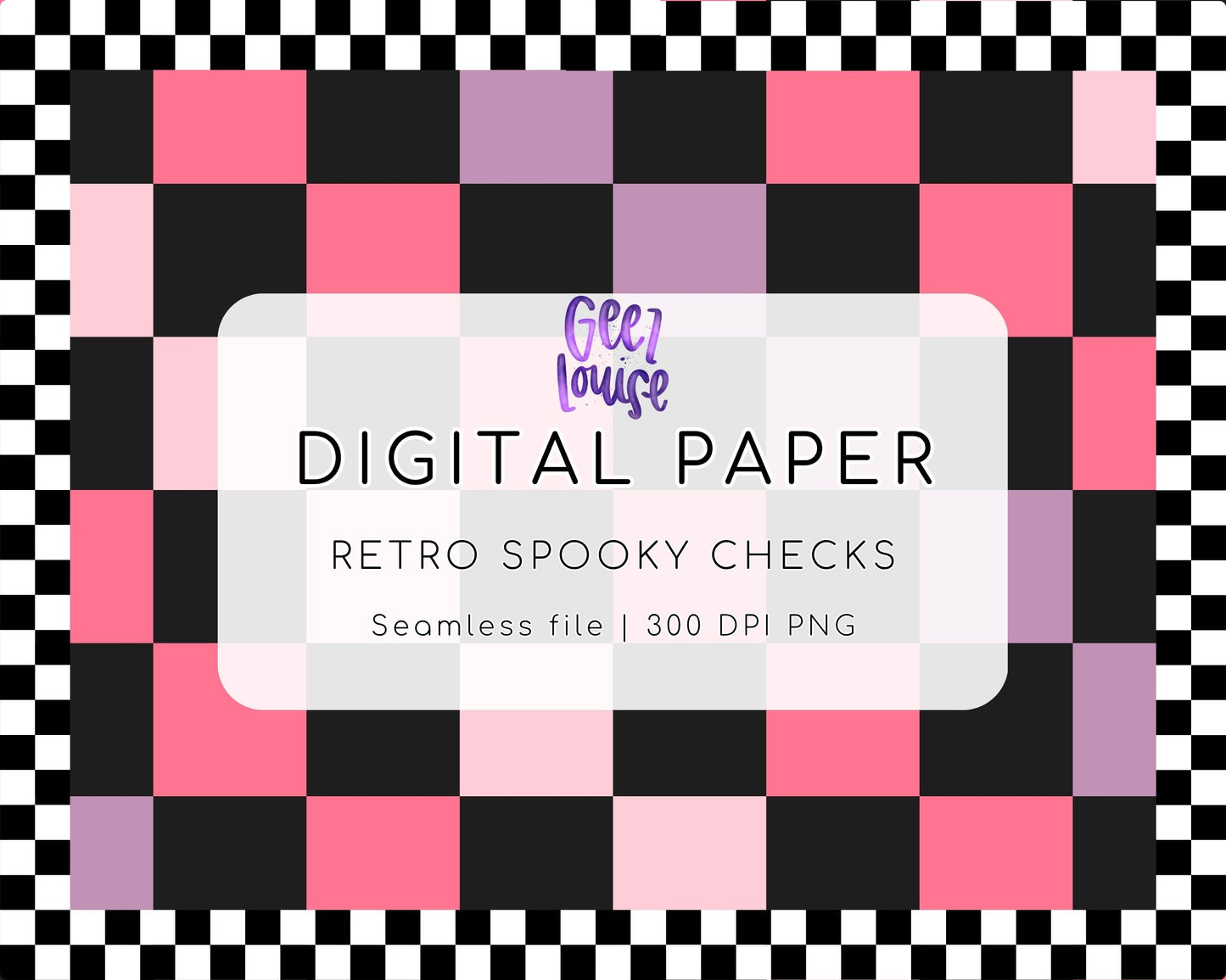 Retro Spooky Checks Digital Paper | Halloween Seamless PNG | Pink Checker Background