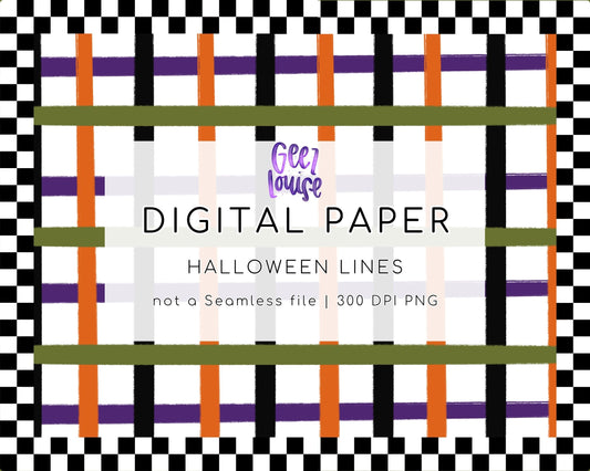 Halloween Lines Digital Paper | Halloween Plaid Background PNG | Orange Purple Black Pattern | 300 DPI
