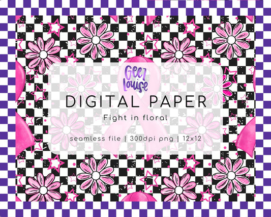 Fight in Floral – Breast Cancer Awareness Seamless Digital Paper