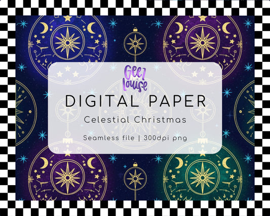 Celestial Christmas Digital Paper | Cosmic Star Seamless Pattern PNG