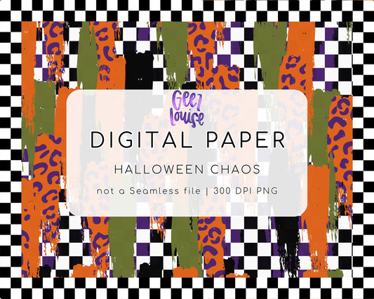 Halloween Chaos Digital Paper | Grunge Halloween Background PNG | Checker Leopard Pattern | 300 DPI