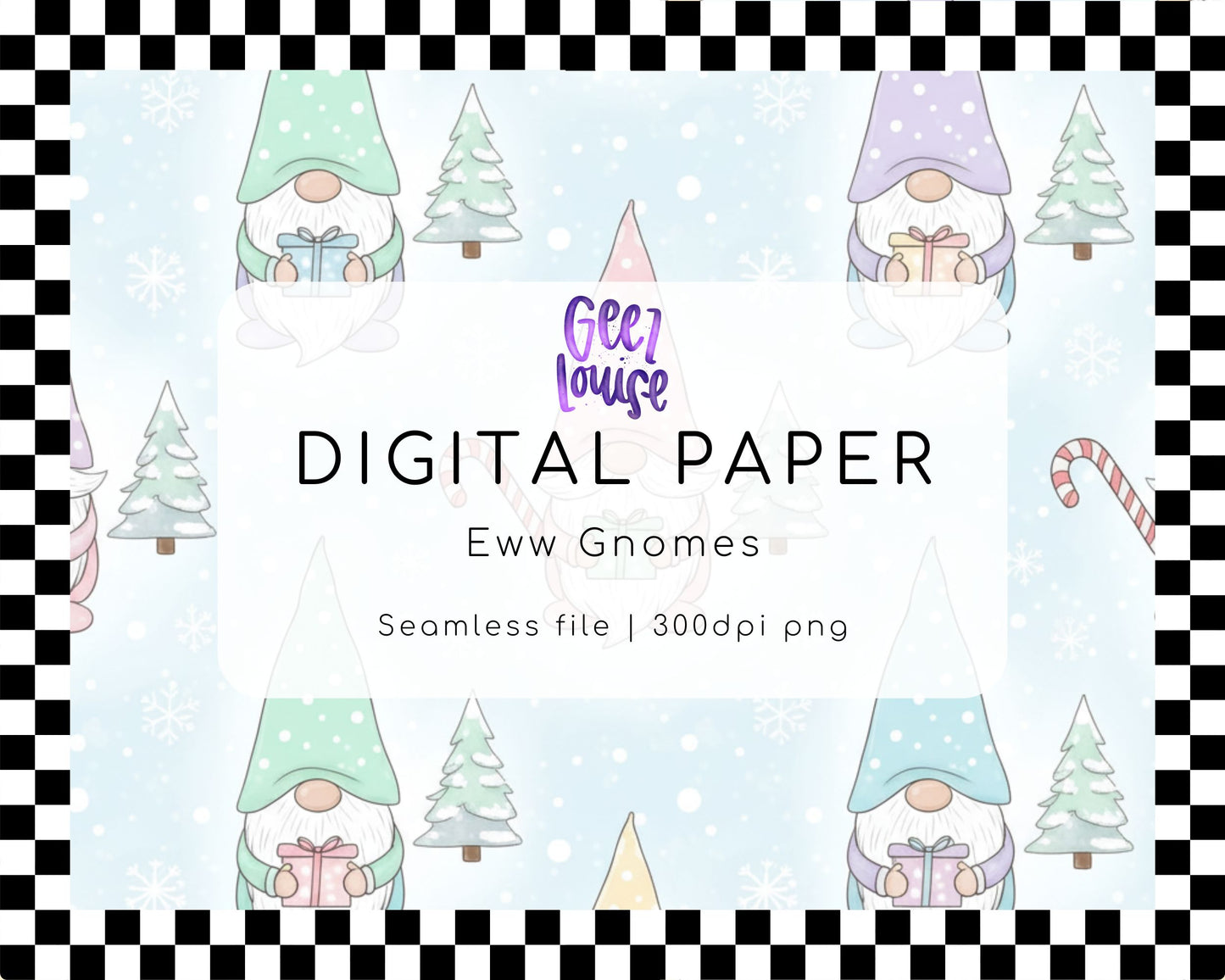 Eww Gnomes Digital Paper | Pastel Christmas Seamless Background PNG