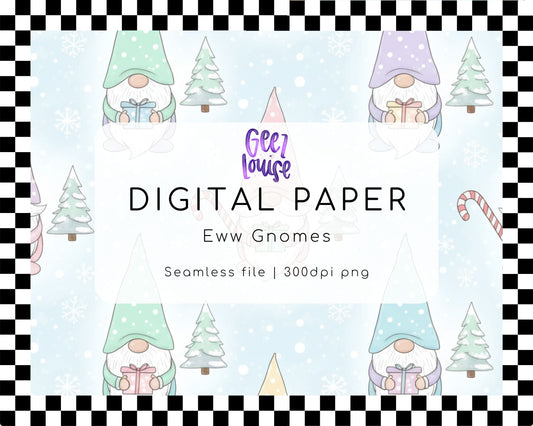 Eww Gnomes Digital Paper | Pastel Christmas Seamless Background PNG