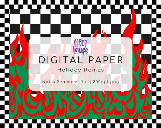 Holiday Flames Digital Paper – Red & Green Fire Print | 300 DPI PNG