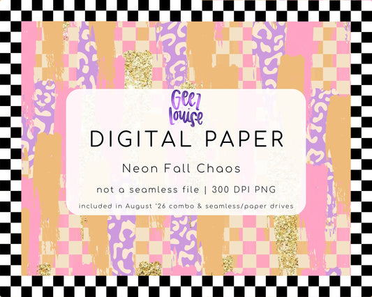 Neon Fall Chaos Digital Paper PNG | Pastel Abstract Fall Background | August '26 Seamless Drive