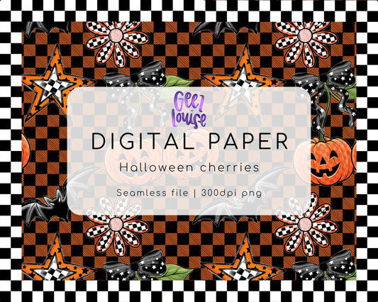 Halloween Cherries Digital Paper | Seamless PNG Pattern