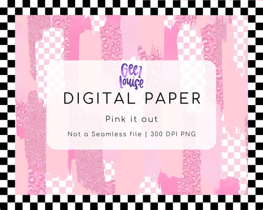 Pink It Out Digital Paper | Brush Stroke Pink Leopard & Checkered Background | 300 DPI PNG