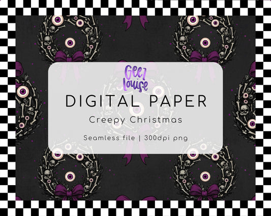 Creepy Christmas Digital Paper | Gothic Holiday Seamless Background PNG