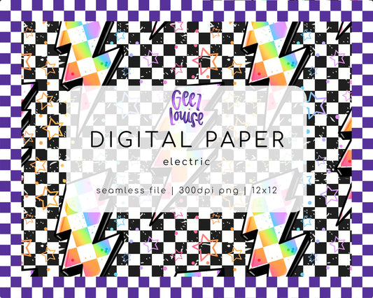 Electric – Rainbow Bolt Checkerboard Seamless Digital Paper