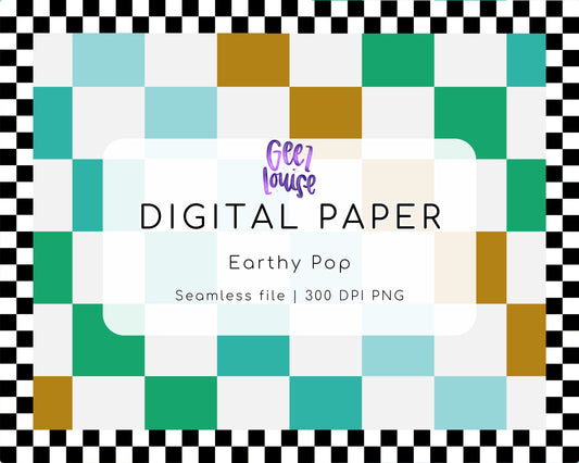 Earthy Pop Digital Paper | Retro Seamless Checker PNG