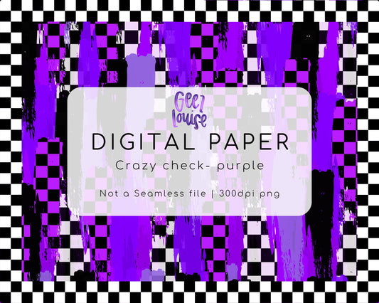Crazy Check Purple Digital Paper – Bold Grunge Strokes | 300 DPI PNG