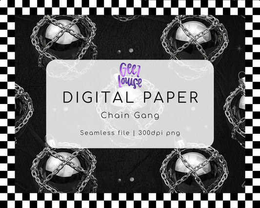 Chain Gang Digital Paper | Black Metal Ornament Seamless Pattern PNG