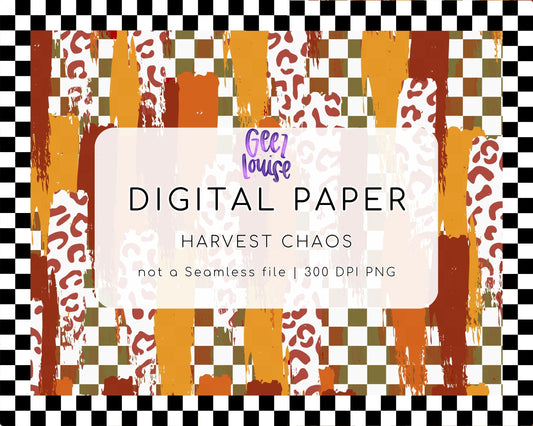 Harvest Chaos Digital Paper | Fall Grunge Background PNG | Checker Leopard Autumn Pattern | 300 DPI