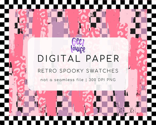 Retro Spooky Swatches Digital Paper | Pink Halloween PNG Background | Grunge Digital Paper