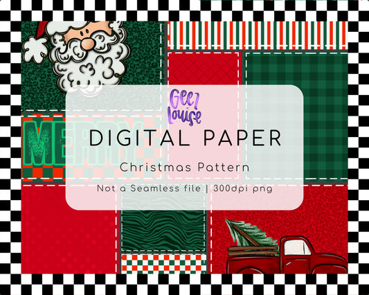 Christmas Patchwork Paper • Santa, Plaid & Holiday Elements (PNG)