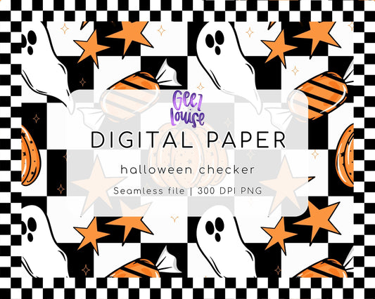 Halloween Checker Digital Paper | Seamless Halloween Background