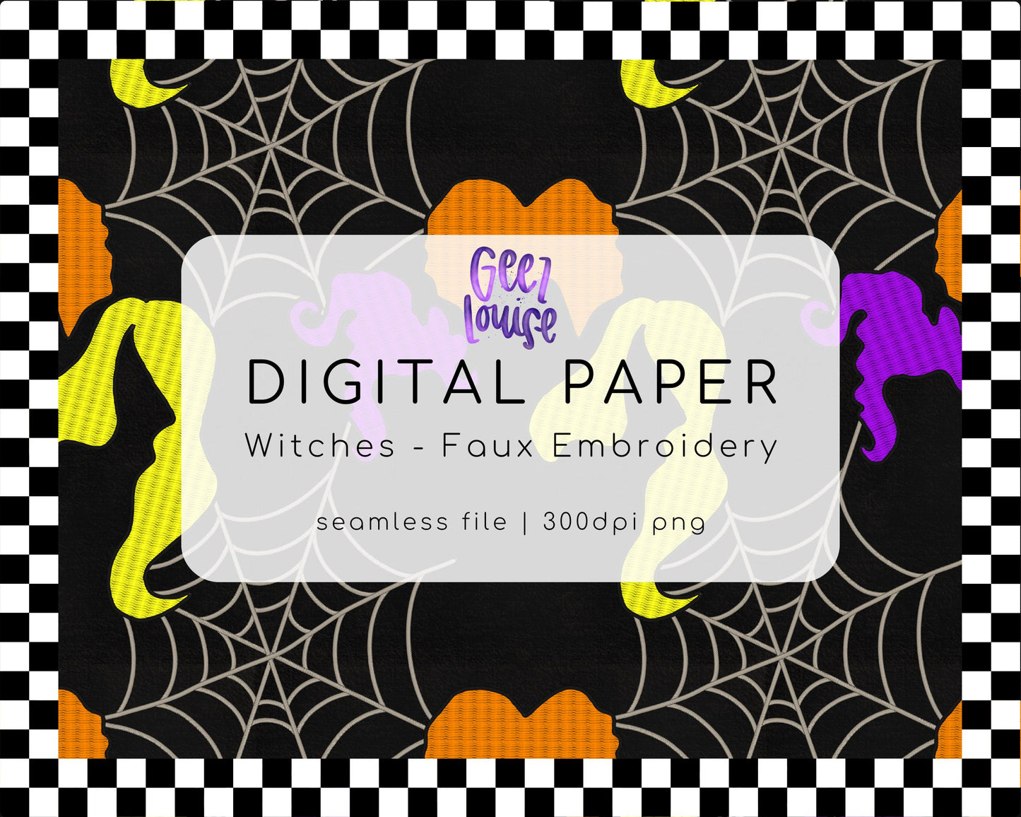 Faux embroidery witches  - seamless - Digital Download- PNG