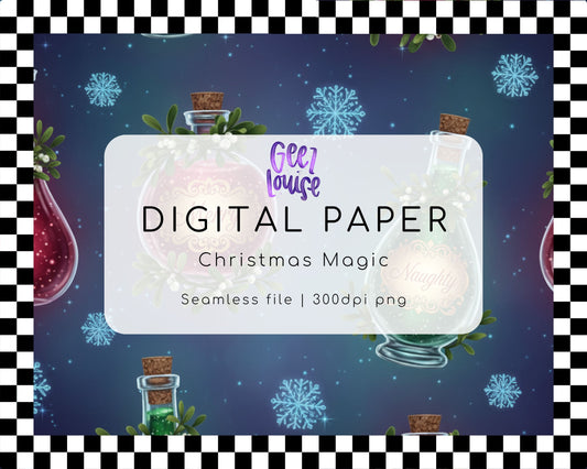 Christmas Magic Digital Paper | Potion Bottle Seamless Background PNG