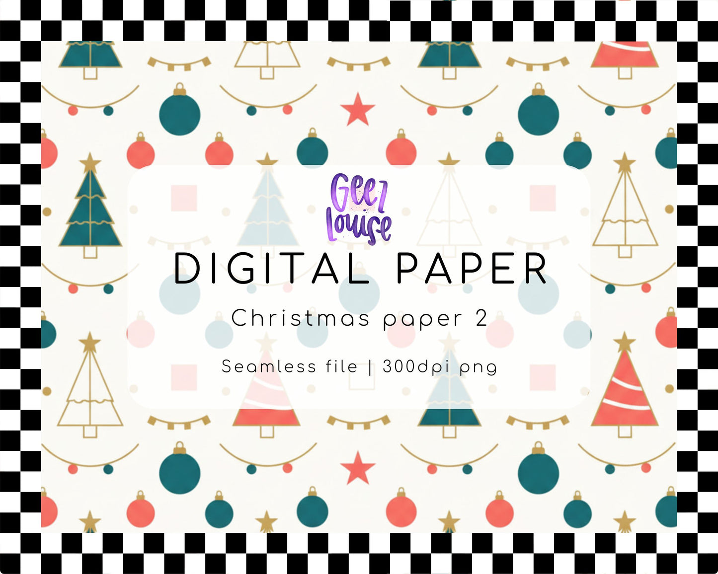 Christmas Paper 2 Digital Paper | Modern Trees & Ornaments Seamless Pattern PNG
