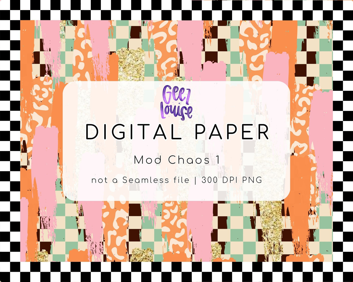 Mod Chaos 1 Digital Paper | Retro Checker Leopard Brushstroke PNG | September 26 Seamless Paper & Combo Drives
