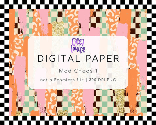 Mod Chaos 1 Digital Paper | Retro Checker Leopard Brushstroke PNG | September 26 Seamless Paper & Combo Drives
