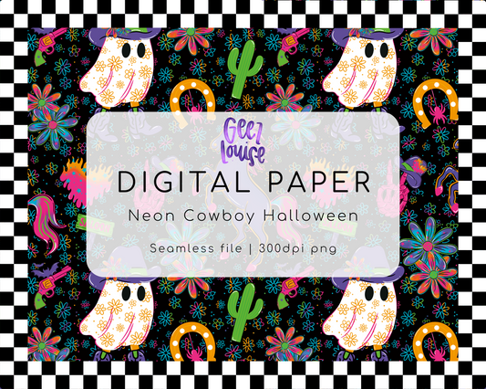 ✨ Neon Cowboy Halloween Digital Paper | Seamless 300 DPI PNG