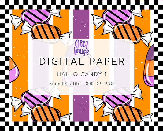 Halloween Candy Seamless Digital Paper | Orange Purple Stripe Pattern PNG