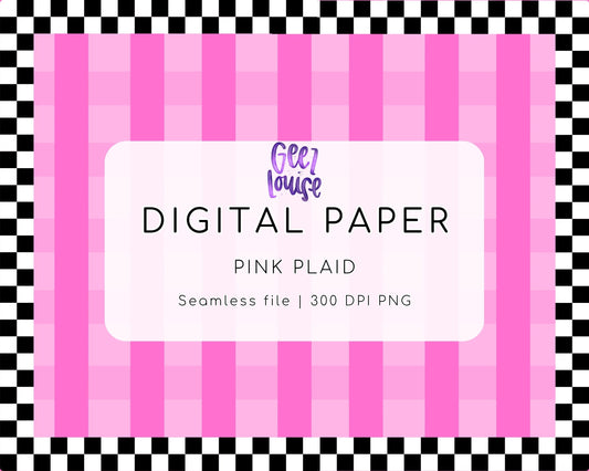 Pink Plaid Seamless Digital Paper | Hot Pink Plaid PNG | 12x12 Seamless Background | Preppy Digital Paper for Sublimation