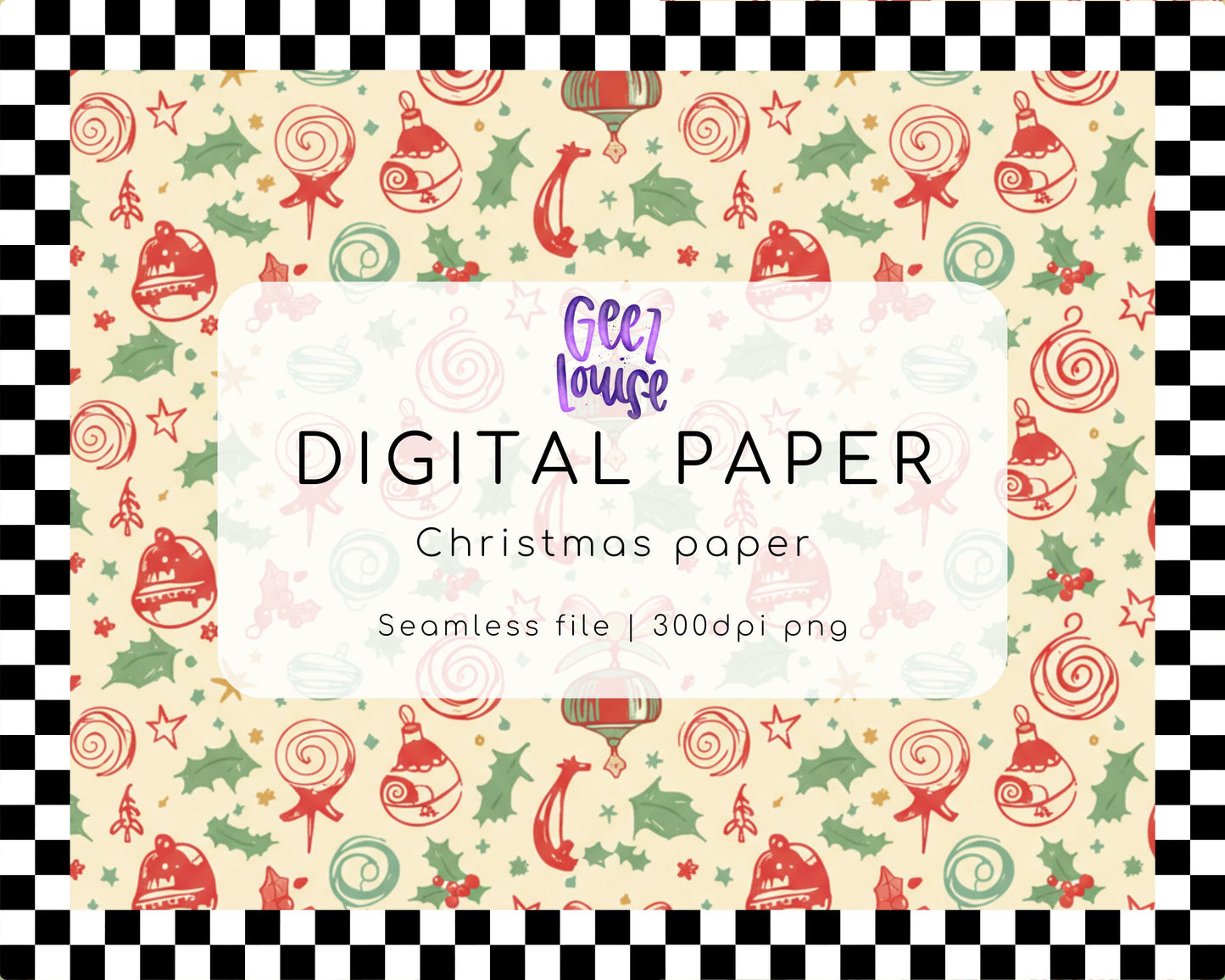Christmas Paper Digital Paper | Vintage Holiday Ornaments Seamless Pattern PNG