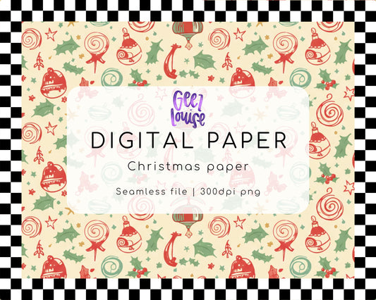 Christmas Paper Digital Paper | Vintage Holiday Ornaments Seamless Pattern PNG