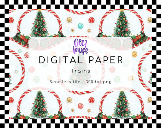 Christmas Trains – Seamless Digital Paper (300dpi PNG)