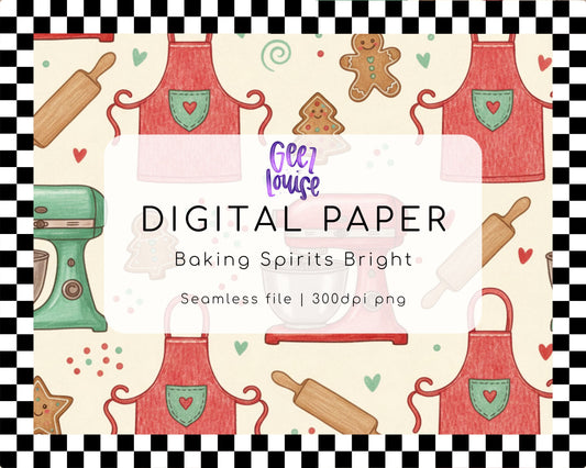 Baking Spirits Bright Digital Paper | Seamless Christmas Baking Pattern PNG