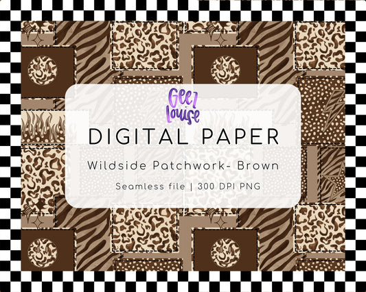 Wildside Patchwork Brown Digital Paper | Seamless PNG | 300 DPI | Western Animal Print Design
