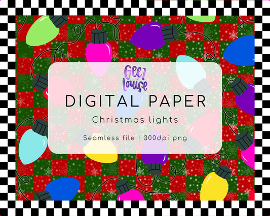 Christmas Lights Digital Paper | Seamless Holiday PNG Background