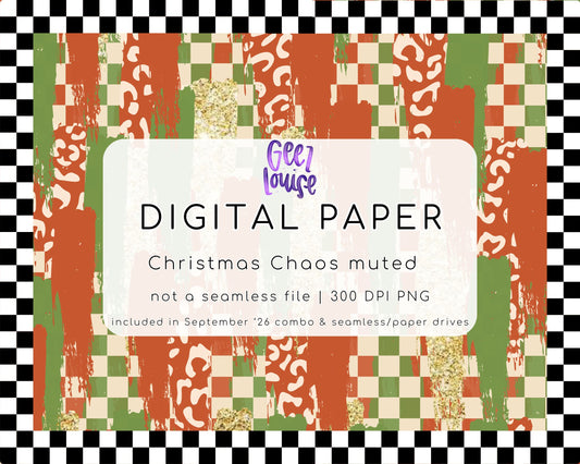 Christmas Chaos Muted Digital Paper PNG | Retro Christmas Pattern