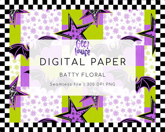 Batty Floral Digital Paper | Seamless Halloween Background