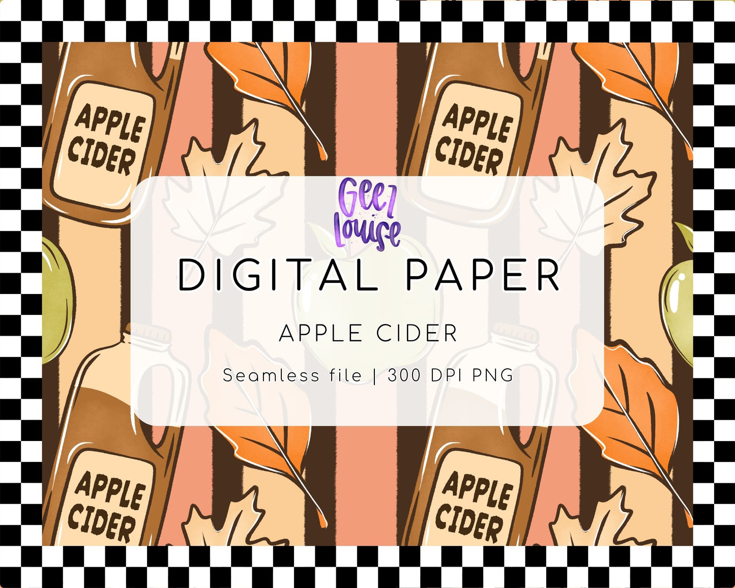 Apple Cider Digital Paper | Fall Seamless PNG Pattern | Autumn Background