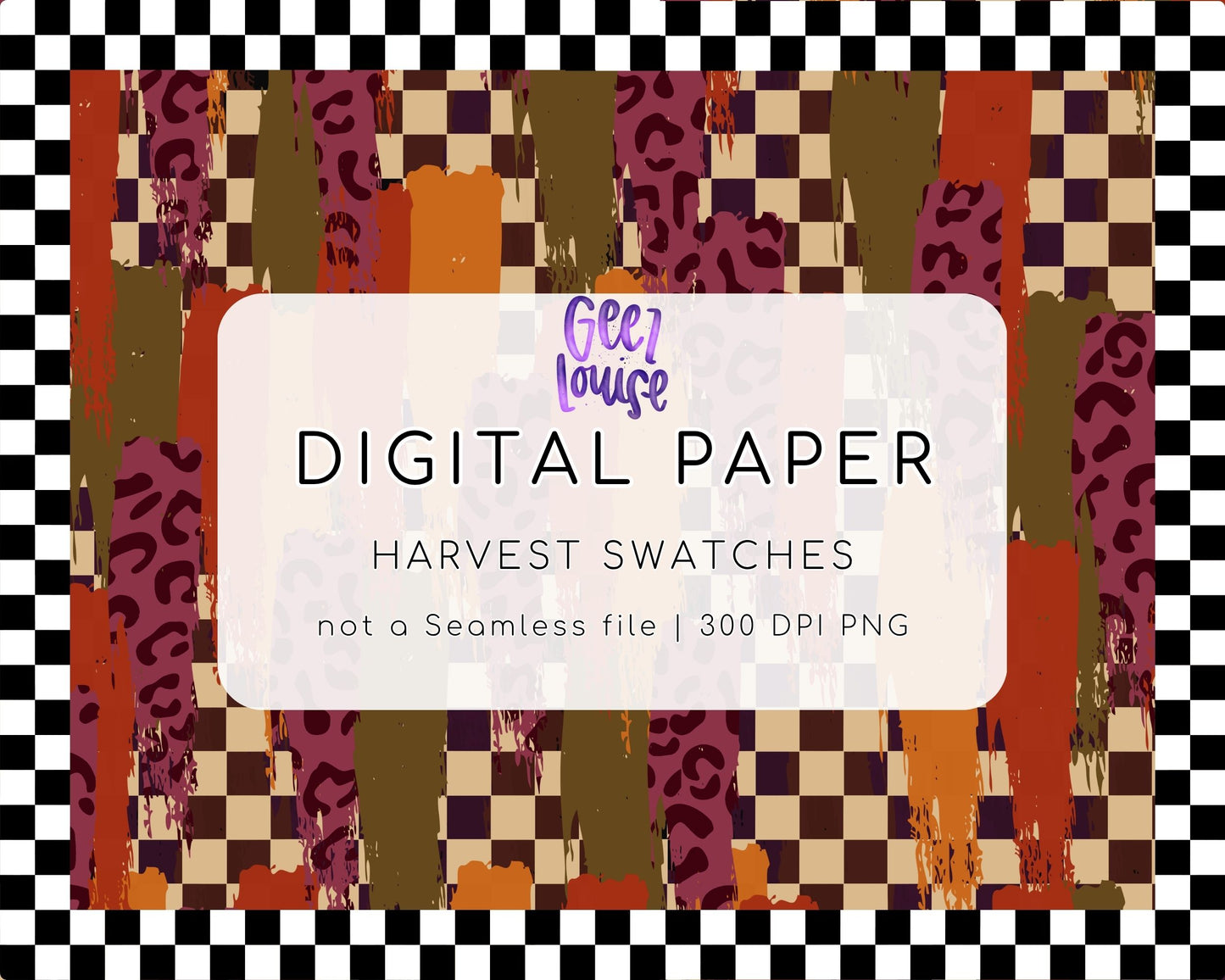 Harvest Swatches Digital Paper | Fall Grunge Background | Autumn PNG Paper | Checker & Animal Print