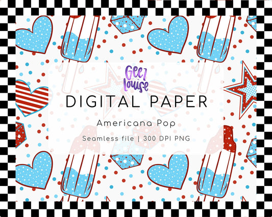 Americana Pop Seamless Digital Paper | Patriotic Popsicle PNG | Red White Blue Pattern | 300 DPI