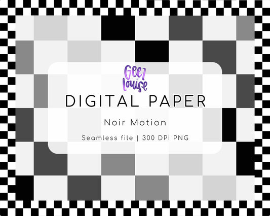 Noir Motion Digital Paper | Monochrome Retro Seamless PNG