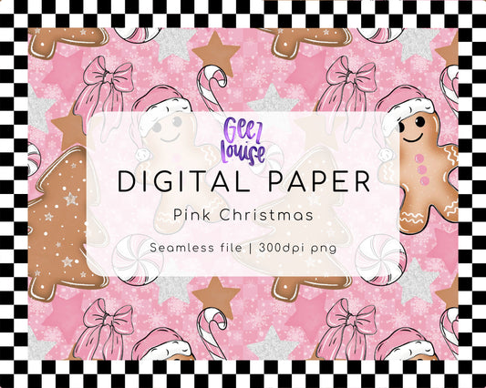 Pink Christmas Digital Paper | Seamless Holiday Background | 300 DPI PNG