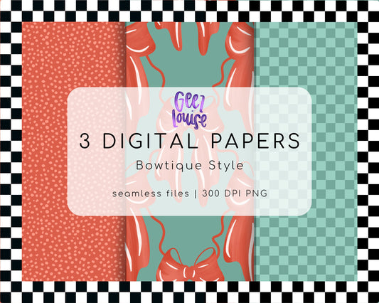 Bowtie Boutique Digital Paper Pack | Seamless Pattern PNG Set | Preppy Southern Style Designs (3 Papers)