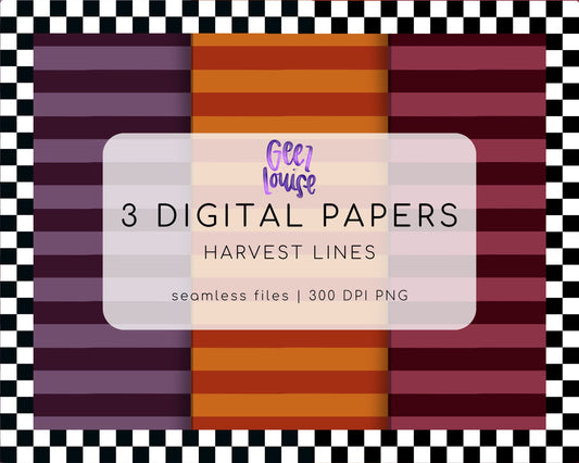 Harvest Lines Digital Paper Bundle | Seamless Autumn Stripe Backgrounds | Fall Stripe PNG Papers