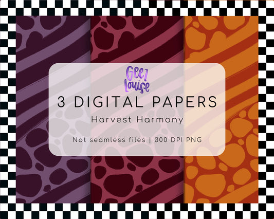 Harvest Harmony Digital Paper Bundle | Abstract Fall Backgrounds | Autumn Organic Pattern PNG Papers