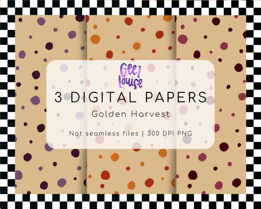 Golden Harvest Digital Paper Bundle | Fall Polka Dot Backgrounds | Autumn PNG Papers