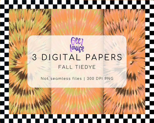 Fall Tie Dye Digital Paper Bundle | 3 Autumn PNG Backgrounds | Orange Tie Dye Patterns